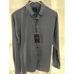 Marc Asher NY Mens Plaid Button Down Shirt Small Gray White Soft Office Luxe NWT